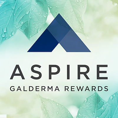 Aspire Galderma Rewards logo with leaf background.